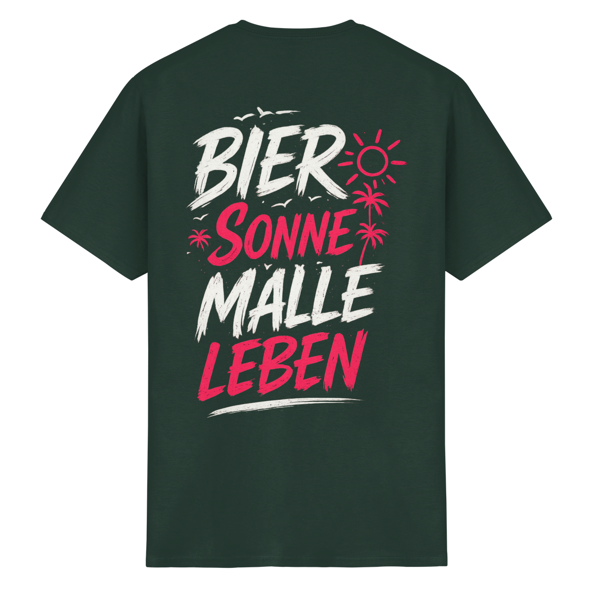 Rückansicht des grünen Shirts mit grafischem Druck und kurzen Ärmeln.