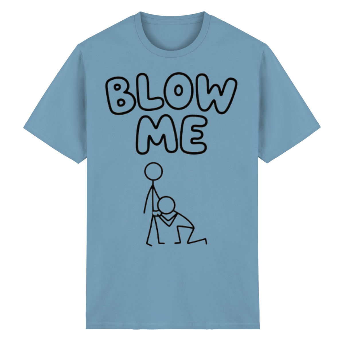 Frontansicht des carolina blauen Shirts mit grafischem Druck und kurzen Ärmeln.