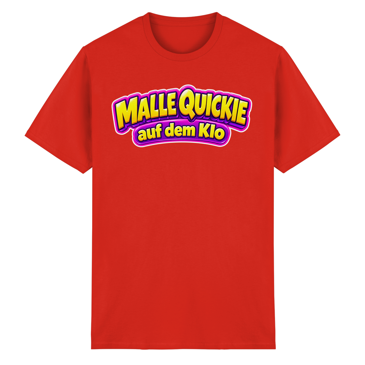 Frontansicht des roten T-Shirts mit grafischem Druck und kurzen Ärmeln.