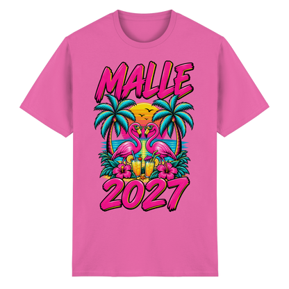 Frontansicht des pinken T-Shirts mit grafischem Druck und kurzen Ärmeln.