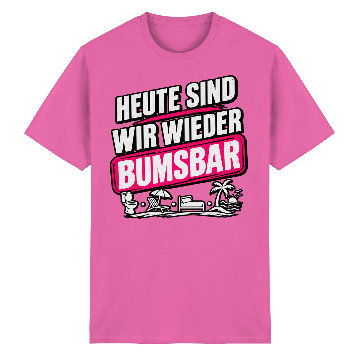 Frontansicht des azaleafarbenen Shirts mit grafischem Druck und kurzen Ärmeln.