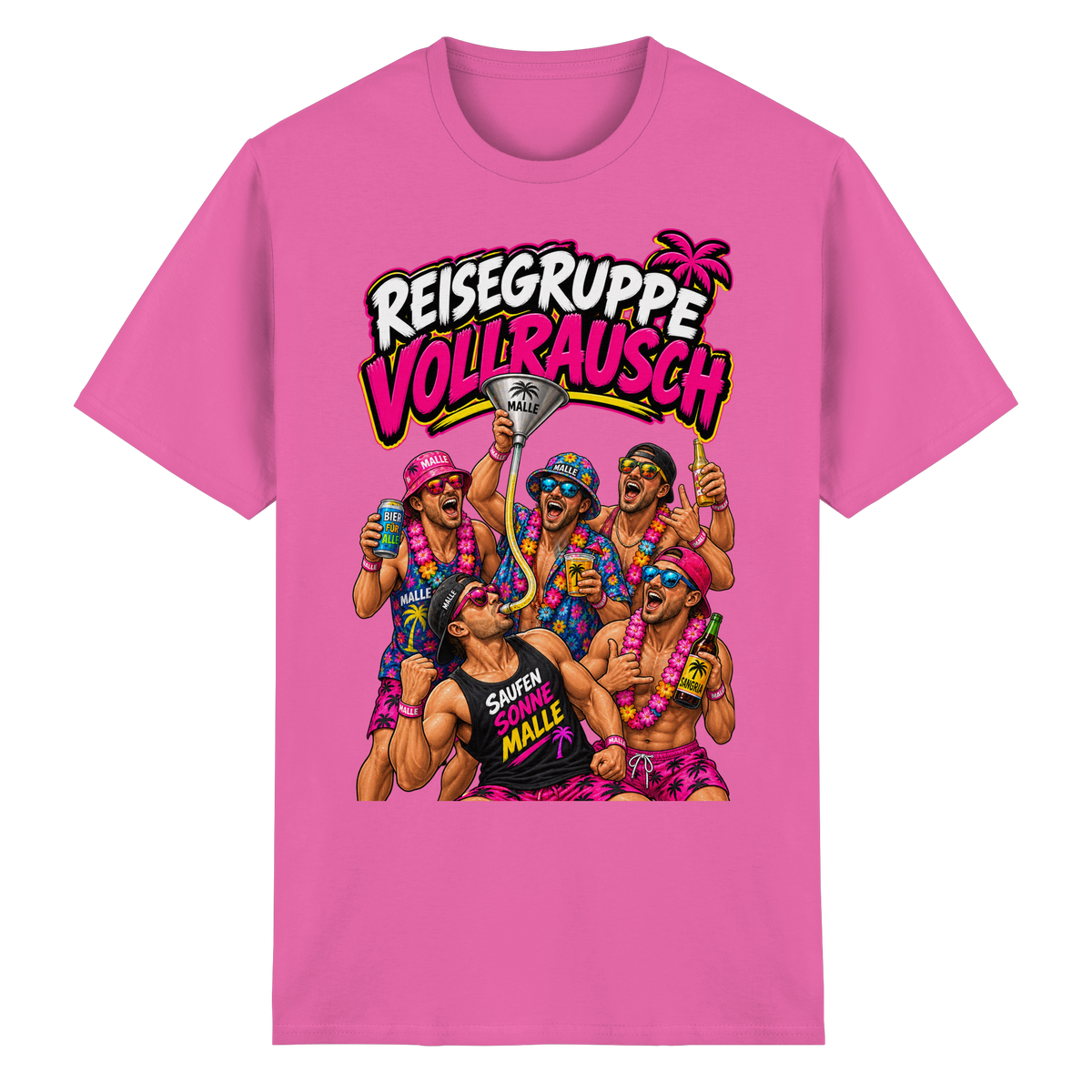 Vorderansicht des azaleafarbenen T-Shirts mit grafischem Druck und kurzen Ärmeln.