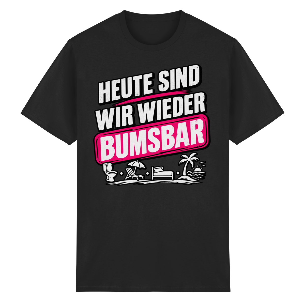 Frontansicht des schwarzen Baumwollshirts mit grafischem Druck und kurzen Ärmeln.