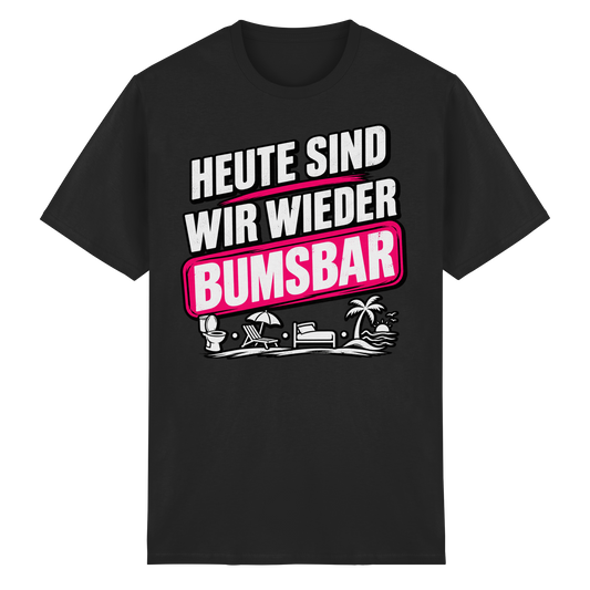Frontansicht des schwarzen Baumwollshirts mit grafischem Druck und kurzen Ärmeln.