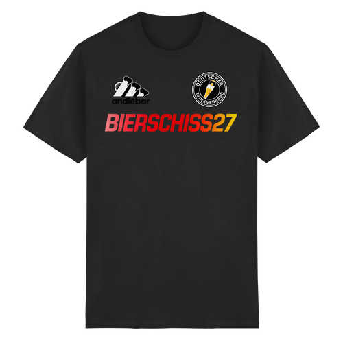 Frontansicht des schwarzen Baumwoll-T-Shirts mit Logo-Print und kurzen Ärmeln.
