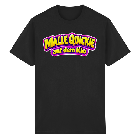 Frontansicht des schwarzen T-Shirts mit grafischem Druck und kurzen Ärmeln.