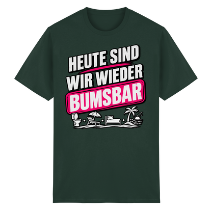 Frontansicht des dunkelgrünen Shirts mit grafischem Druck und kurzen Ärmeln.