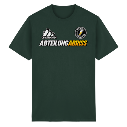 Frontansicht des dunkelgrünen T-Shirts mit Logo-Druck und kurzen Ärmeln.