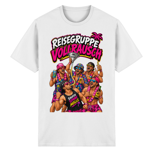 Vorderansicht des weißen T-Shirts mit grafischem Druck und kurzen Ärmeln.
