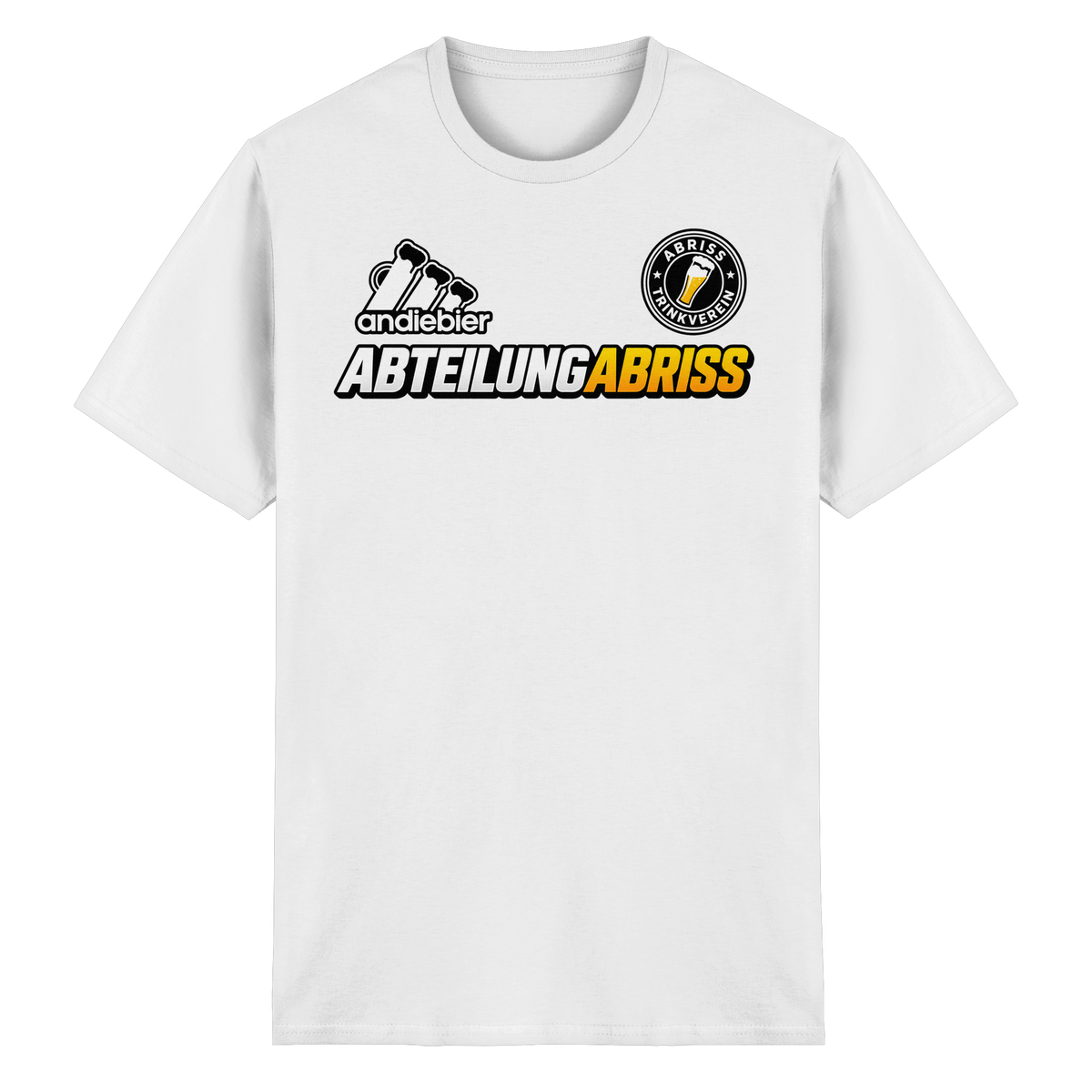 Frontansicht des weißen Baumwoll T-Shirts mit grafischem Druck und kurzen Ärmeln.
