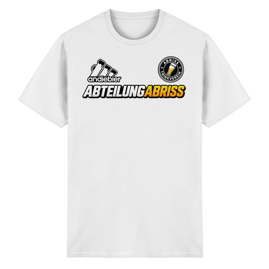 Frontansicht des weißen Baumwoll T-Shirts mit grafischem Druck und kurzen Ärmeln.